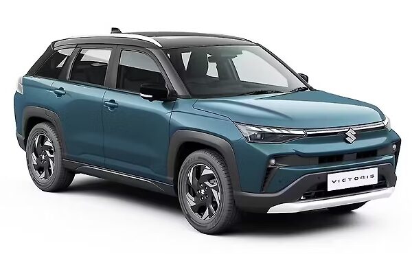 Maruti Suzuki Victoris mid-size SUV front and side view with LED headlights