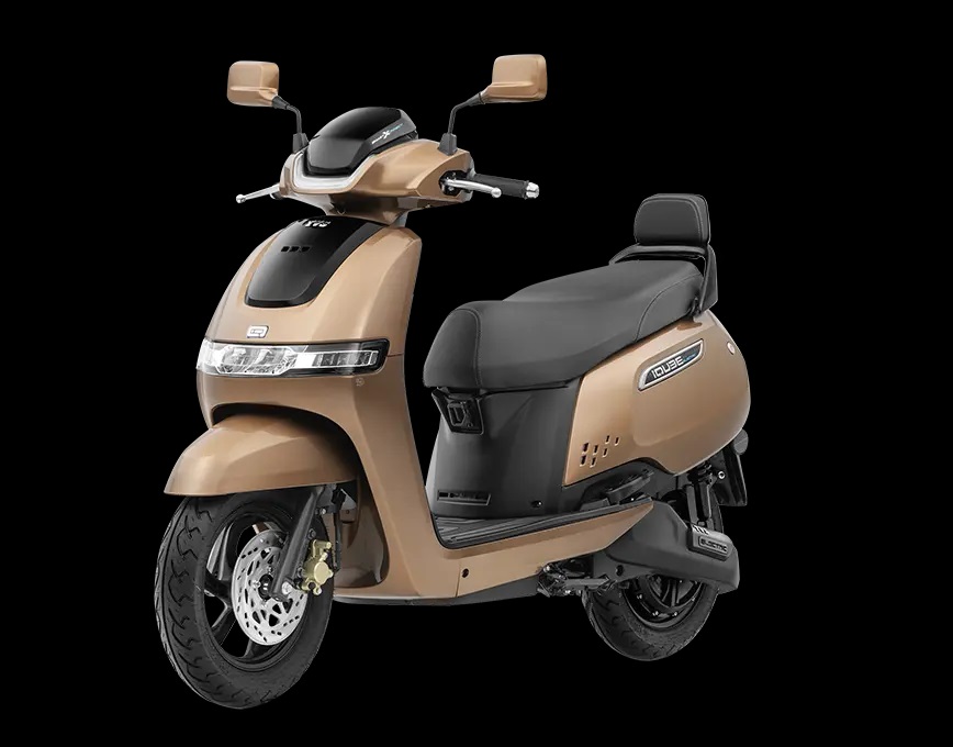 TVS iQube electric scooter parked on city road