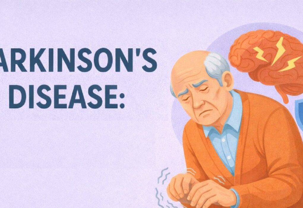 Illustration showing a person managing Parkinson’s disease with daily care and support