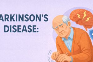 Illustration showing a person managing Parkinson’s disease with daily care and support